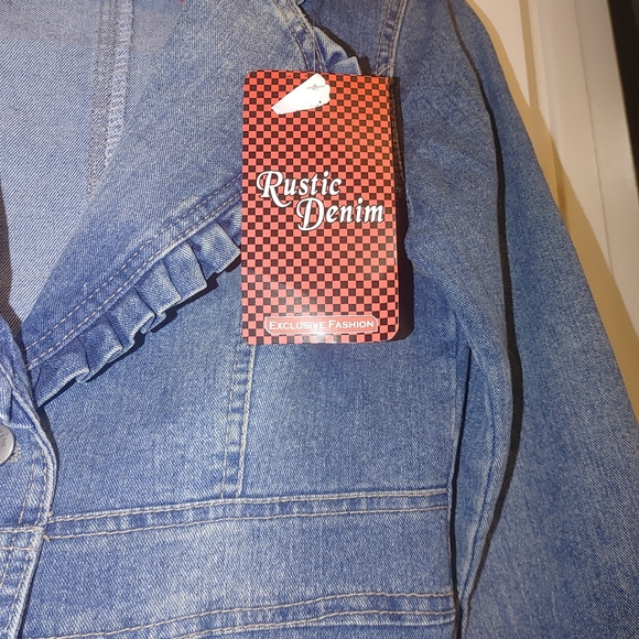 Rustic Denim blazer jacket with pearl like buttons on pockets. - Picture 3 of 8